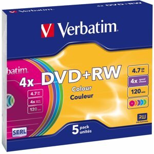 Média Verbatim DVD + RW 4x, SZÍNEK 5 db egy dobozban SLIM