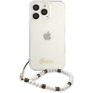 Telefon tok Guess PC Script and White Pearls Apple iPhone 13 Pro Transparent tok
