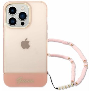 Telefon tok Guess PC/TPU Camera Outline Translucent Hátlap tok pánttal az iPhone 14 Pro Max készülékhez - rózsaszín