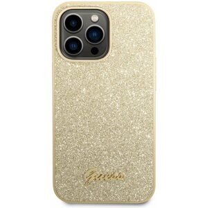 Telefon tok Guess PC/TPU Glitter Flakes Metal Logo Hátlap tok az iPhone 14 Pro készülékhez - arany