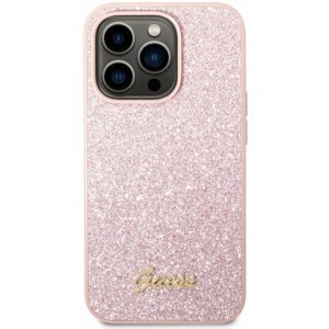 Telefon tok Guess PC/TPU Glitter Flakes Metal Logo Hátlap tok az iPhone 14 Pro készülékhez - rózsaszín