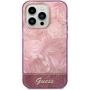 Telefon tok Guess PC/TPU Jungle Hátlap tok az iPhone 14 Pro Max készülékhez - rózsaszín