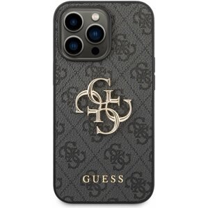 Telefon tok Guess PU 4G Metal Logo Hátlap tok az iPhone 14 Pro készülékhez - szürke