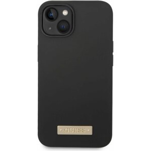 Telefon tok Guess Silicone Metal Logo MagSafe kompatibilis iPhone 14 fekete hátlap tok