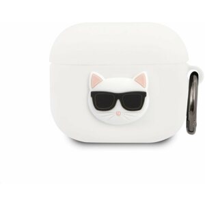 Fülhallgató tok Karl Lagerfeld Choupette Head szilikon tok Apple Airpods 3 készülékhez Fehér