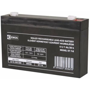Akkumulátor szünetmentes tápegységhez EMOS Karbantartásmentes ólomsavas akkumulátor 6 V/7 Ah, faston 4,7 mm