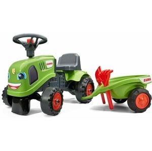Futóbicikli Kipufogó traktor Claas zöld, kormánykerékkel és platóval