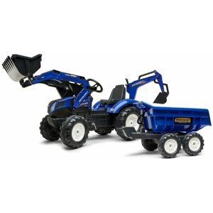 Pedálos traktor New Holland T kék pedálos traktor első és hátsó lapáttal