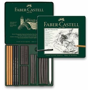 Művész kellék Faber-Castell Pitt Monochrome rajzszén fémdobozban, 24 db-os készlet