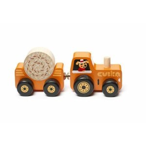 Fajáték Cubika 15351 Traktor utánfutóval - fa kirakós játék mágnessel, 3 rész