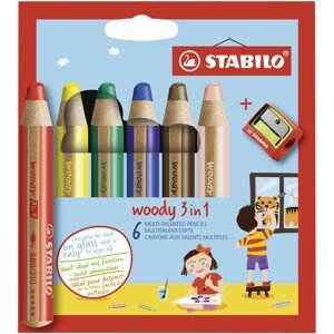 Színes ceruza STABILO woody 3 az 1-ben 6 db tok hegyezővel