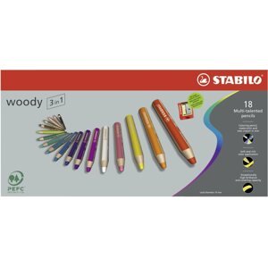 Színes ceruza STABILO woody 3 az 1-ben 18 db tok hegyezővel