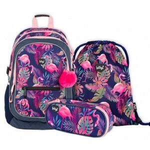 Iskolai felszerelés BAAGL Set 3 Flamingo: hátizsák, tolltartó, tornazsák