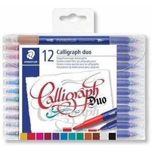 Dekormarker STAEDTLER kalligráfiai filctollak "Calligraph Duo", 12 szín, 2,0/3,5 mm, kétoldalas, kétoldalas