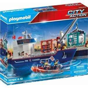 Építőjáték Playmobil 70769 Nagy konténerhajó határőrcsónakkal