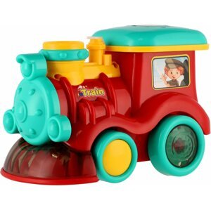 Vonat Mozdony/Vonat buborékfújóval műanyag, 18 cm, elemes, hanggal és fénnyel, dobozban 19x13x11 cm