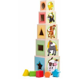 Mesekocka Woody 5 kockából álló torony, állatok