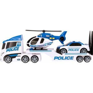 Játék autó Teamsterz rendőrségi transzporter helikopterrel és autóval
