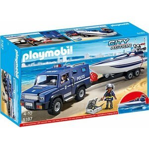 Építőjáték Playmobil 5187 Rendőrségi autó motorcsónakkal