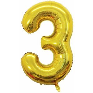Lufi Atomia születésnapi, 3-as szám, arany, fólia, 82 cm