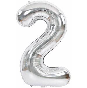 Lufi Atomia születésnapi, 2-es szám, ezüst, fólia, 82 cm
