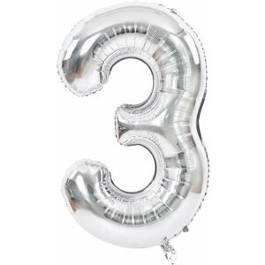 Lufi Atomia születésnapi, 3-as szám, ezüst, fólia, 82 cm