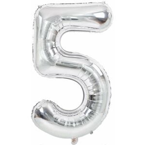 Lufi Atomia születésnapi, 5-ös szám, ezüst, fólia, 82 cm