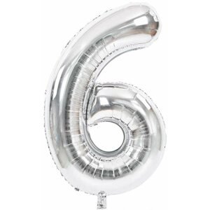 Lufi Atomia születésnapi, 6-os szám, ezüst, fólia, 82 cm