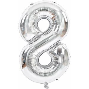 Lufi Atomia születésnapi, 8-as szám, ezüst, fólia, 82 cm