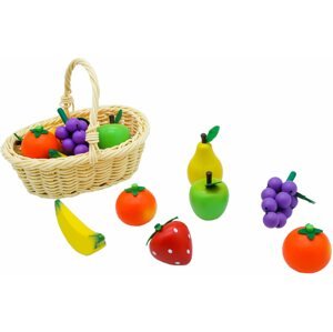 Játék bevásárló kocsi Fonott kosár gyümölcsökkel