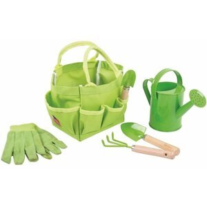 Játék szerszám Bigjigs Toys Kerti szerszámkészlet vászon táskában, zöld