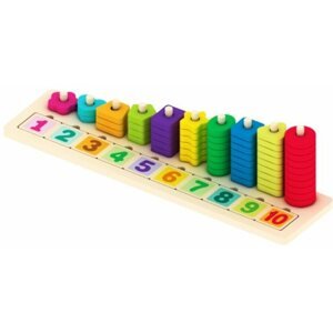 Karika toronyépítő Fa bepakolós játék színes kockákkal, számokkal