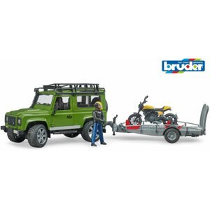 Játék autó Bruder Leisure - Land Rover Defender pótkocsival, motorkerékpárral és sofőrrel
