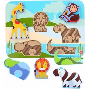 Kirakós játék Lucy & Leo 224 Állatkák a szafariból - fa formaillesztő puzzle, 7 részes