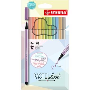 Filctoll STABILO Pen 68 - Pastellove - 12 db-os szett - 12 különböző szín
