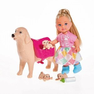 Játékbaba Evička kutyával és kölykökkel
