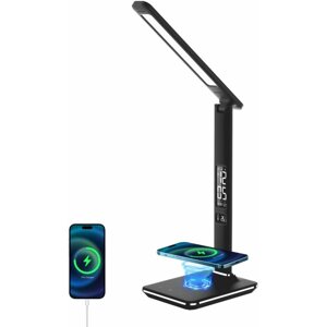 Asztali lámpa Immax KINGFISHER Qi LED asztali lámpa Qi vezeték nélküli töltéssel és USB-vel fekete