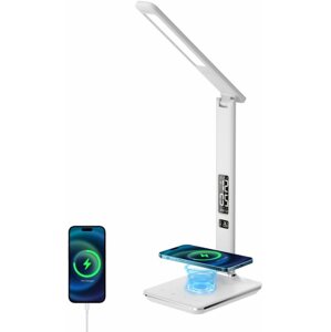 Asztali lámpa Immax KINGFISHER Qi LED asztali lámpa Qi vezeték nélküli töltővel és USB-vel, fehér