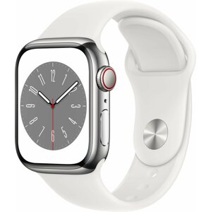 Okosóra Apple Watch Series 8 41 mm Cellular Ezüst rozsdamentes csillagfény sportszíjjal