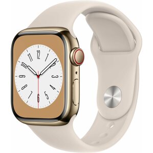 Okosóra Apple Watch Series 8 41 mm Cellular Arany rozsdamentes fehér sportszíjjal