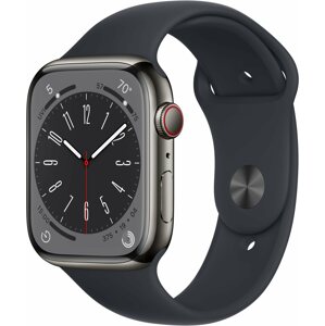 Okosóra Apple Watch Series 8 45mm Cellular Grafit rozsdamentes éjfekete sportszíjjal
