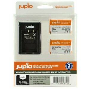Fényképezőgép akkumulátor Jupio 2x NP-BX1 - 1250 mAh + töltő Sony fényképezőgépekhez