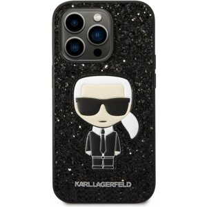 Telefon tok Karl Lagerfeld Glitter Flakes Ikonik iPhone 14 Pro hátlap tok - fekete