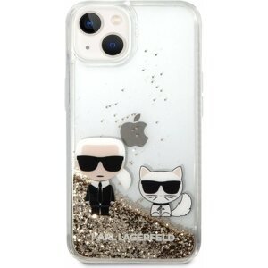Telefon tok Karl Lagerfeld Liquid Glitter Karl and Choupette iPhone 14 hátlap tok - arany