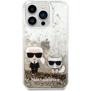 Telefon tok Karl Lagerfeld Liquid Glitter Karl and Choupette iPhone 14 Pro hátlap tok - arany