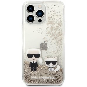 Telefon tok Karl Lagerfeld Liquid Glitter Karl and Choupette iPhone 14 Pro Max hátlap tok - arany