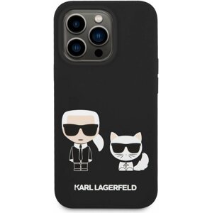 Telefon tok Karl Lagerfeld MagSafe kompatibilis Liquid Silicone Karl and Choupette iPhone 14 Pro tok - fekete