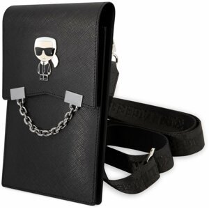 Mobiltelefon tok Karl Lagerfeld Saffiano Metal Ikonik Wallet Phone Bag Fekete