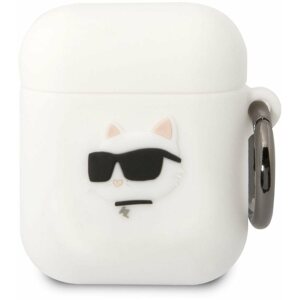 Fülhallgató tok Karl Lagerfeld 3D Logo NFT Choupette Head Airpods 1/2 fehér szilikon tok