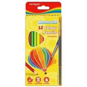 Színes ceruza KEYROAD akvarell háromszög, ecsettel, 12 színű